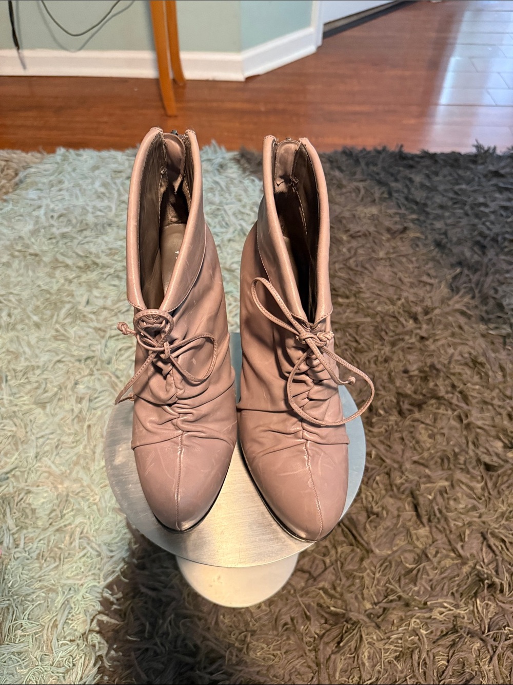Pour La Victoire Gray Lace-Up Pointed Toe Ankle Booties